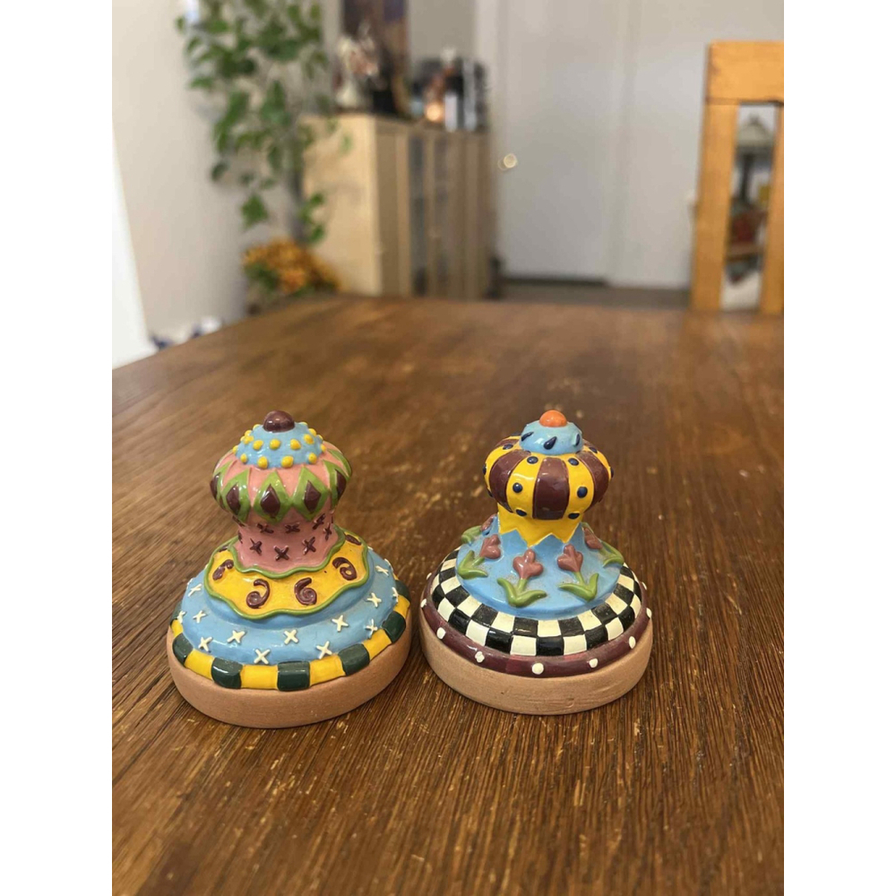 Vintage Terracotta Cookie Stamps Hand Painted Crown Design Pair Shortbread Butte